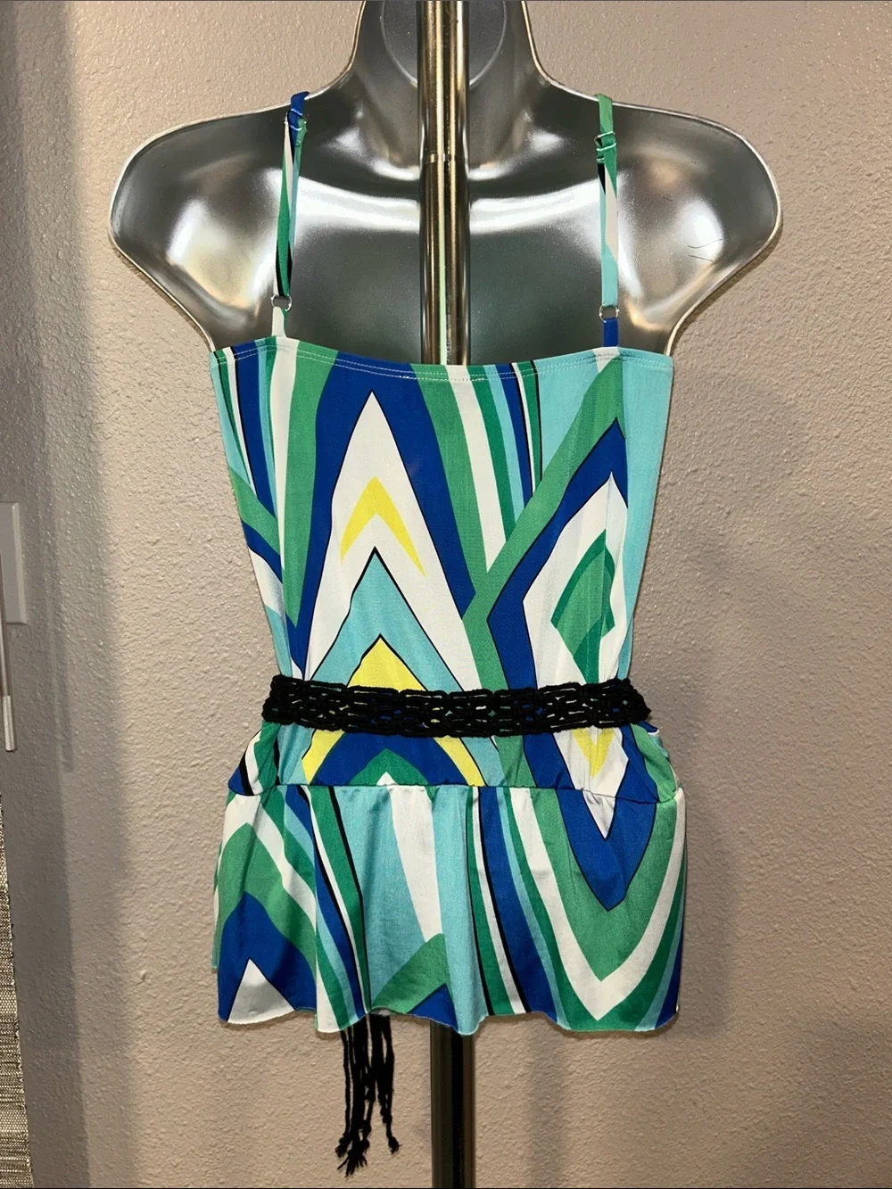 Green & Blue Spaghetti Strap Tank Top